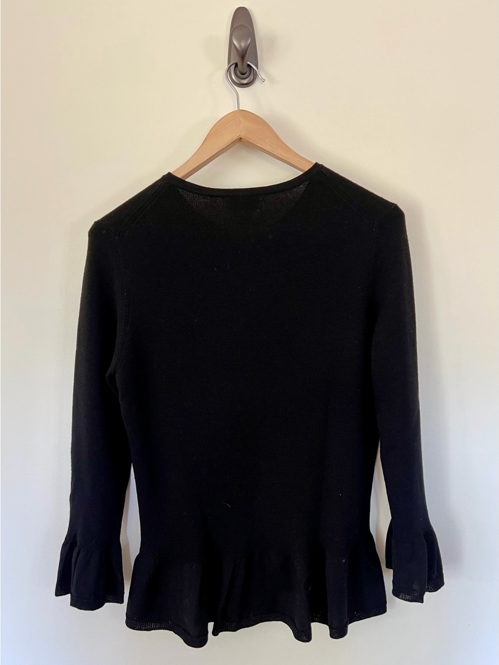 Talbots Black Ruffle-Hem Button-Front Cardigan - Picture 2 of 3